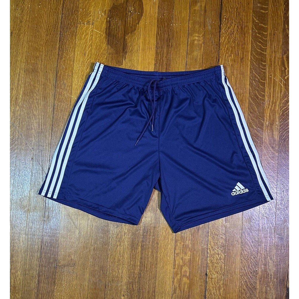 Adidas 3 Stripe Athletic Shorts Mens XL Navy Blue White Pockets Relaxed